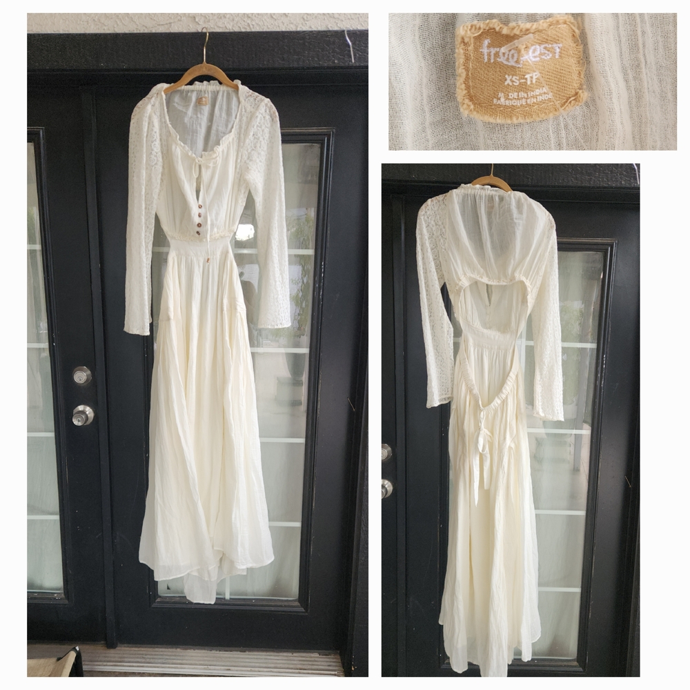Free People Free-est Lacie Maxi Dress Gauze Bell Sleeve Lace Cutout - Picture 2 of 2